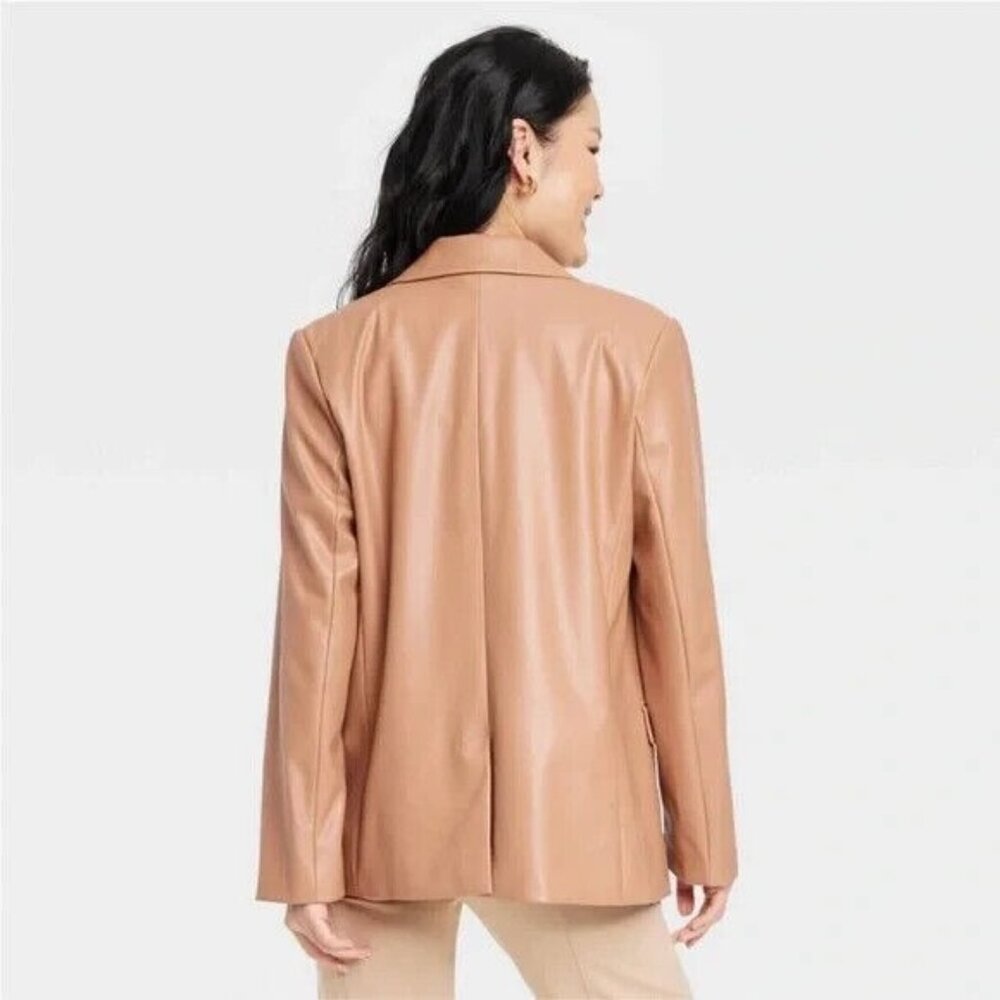 A New Day Blazer Faux Leather Brown Relaxed Fit Jacket NWT - Picture 3 of 11